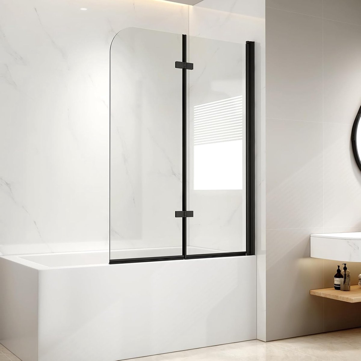 Badscherm voor badkuip, 100 x 140 cm, zwart, 2-delig, opvouwbaar, douchewand, douchewand voor badkuip, vouwwand, 6 mm veiligheidsglas, douchewand, badkuip