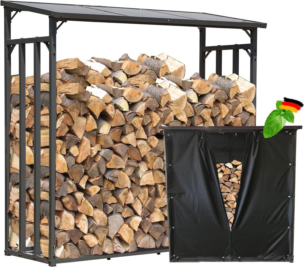 Haardhoutrek Buiten - Brandhout Opslag - Hout Droog Houden - Met Weerbescherming - 185 x 70 x 185 cm - Antraciet