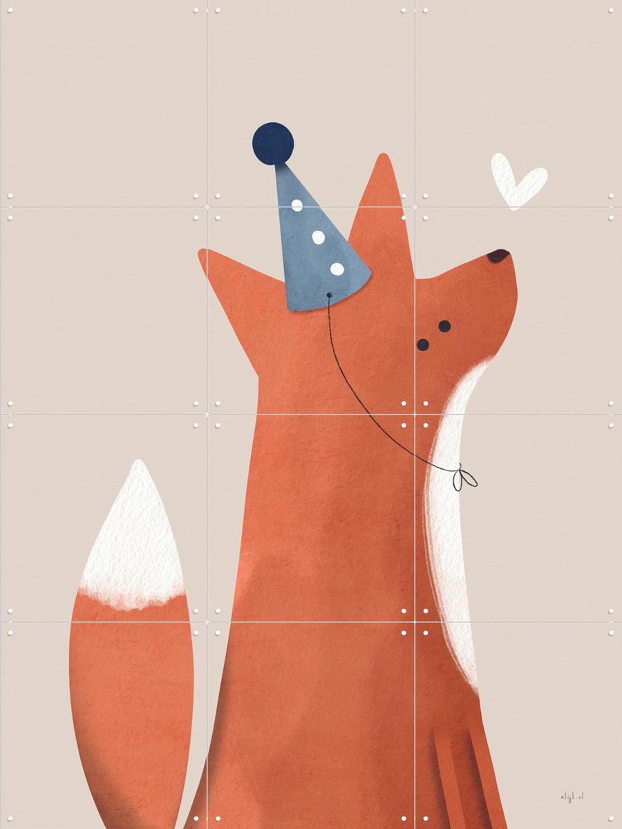 IXXI Feest Vos, Alijt - 60 x 80 cm - Gratis ophangtool - Grote wanddecoratie en posters - Speels, Cartoonesk, Babykamer, Dieren, Kinderen