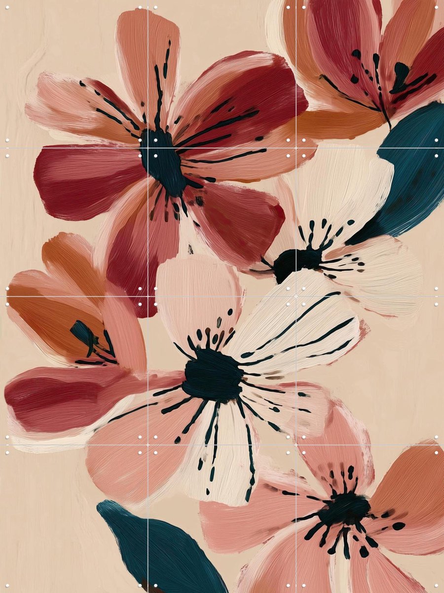 IXXI Blush and Wine Blossoms 3, Branka Kodžoman - 60 x 80 cm - Gratis ophangtool - Grote wanddecoratie en posters - Kwaststreken, Schilderijen