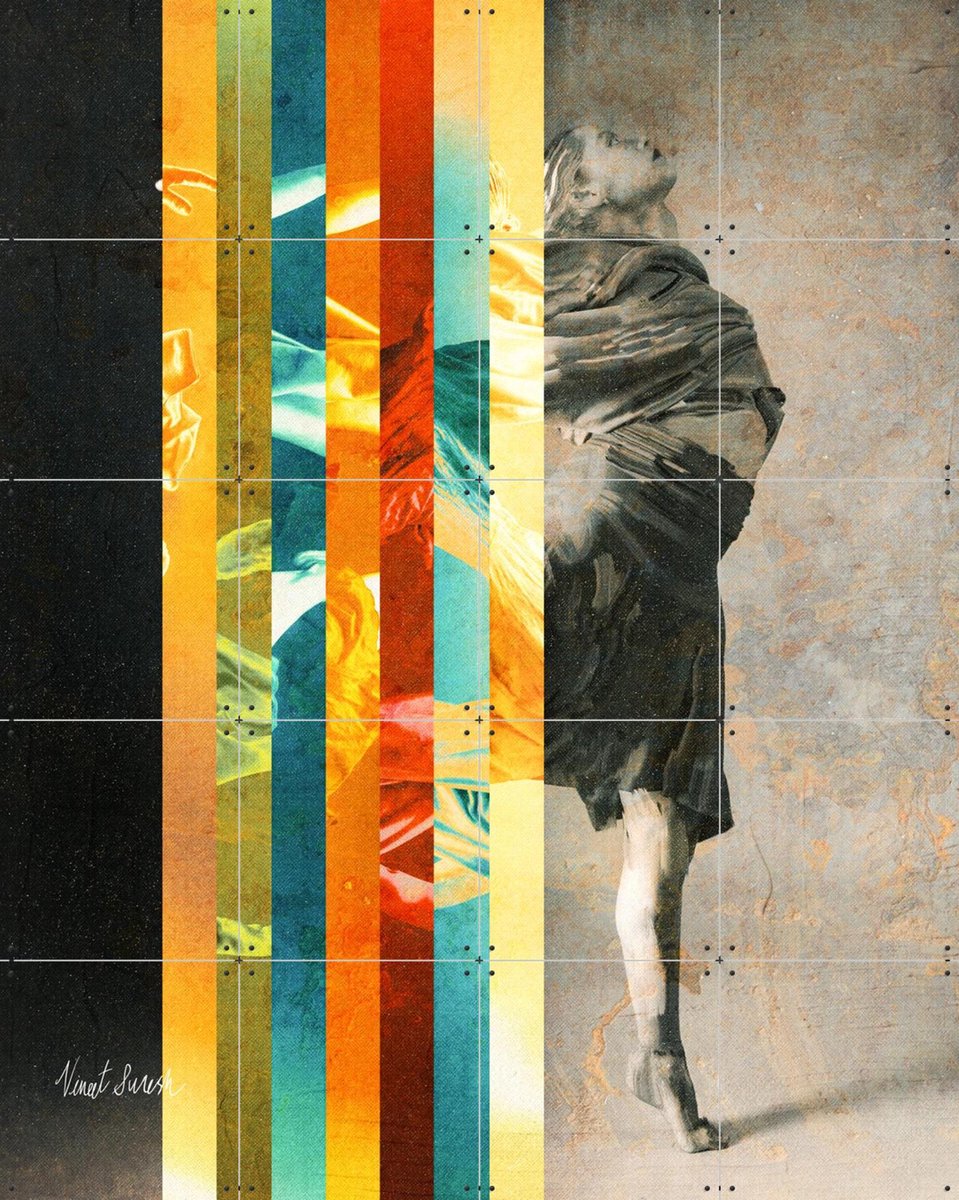 IXXI Dancing Girl, Vineet Suresh - 80 x 100 cm - Gratis ophangtool - Grote wanddecoratie en posters - Minimalisme, Kleurrijk, Gemengde Technieken