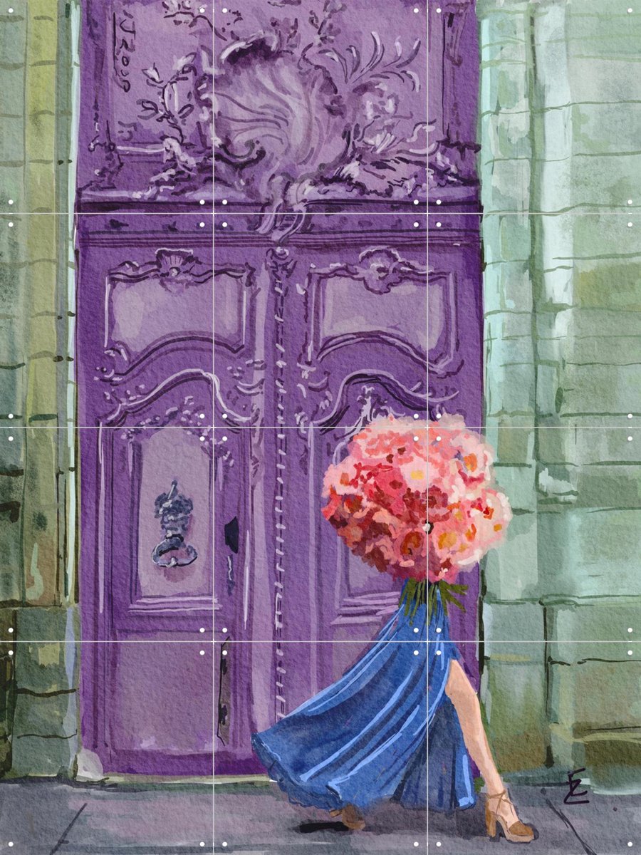IXXI Lady with the Peonies, Ekaterina Zagorska - 60 x 80 cm - Gratis ophangtool - Grote wanddecoratie en posters - Speels, Illustraties, Slaapkamer