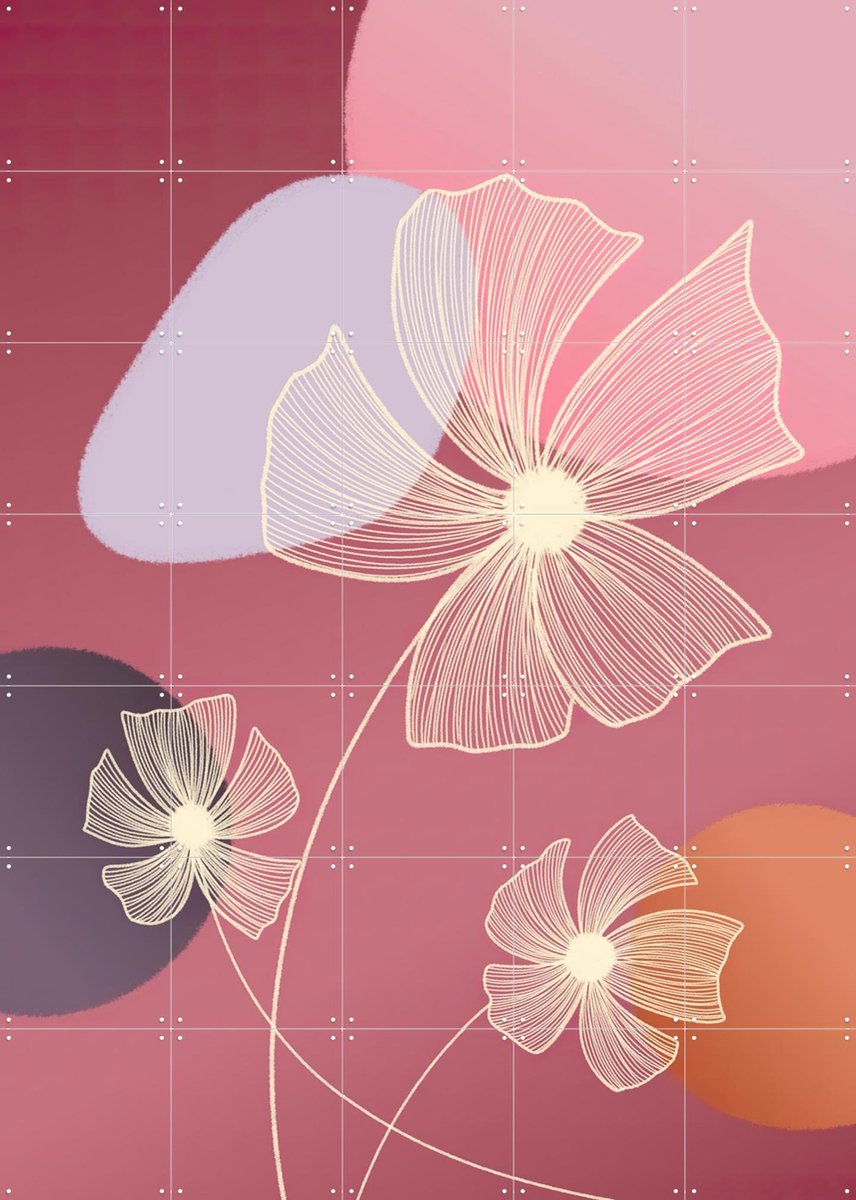 IXXI White Line Art Pink, Moonheart Artworks - 100 x 140 cm - Gratis ophangtool - Grote wanddecoratie en posters - Digitale Kunst, Line art, Gang