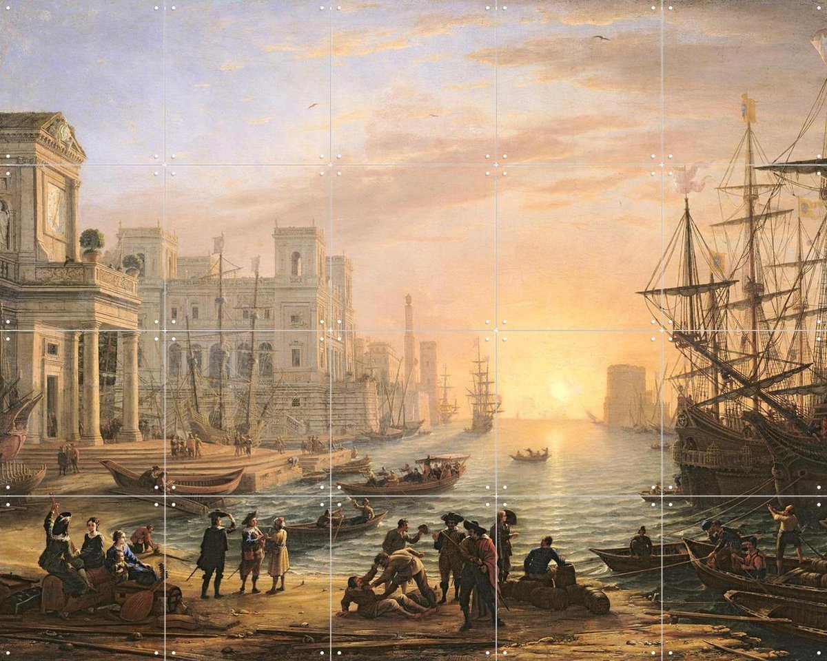 IXXI Seaport at Sunset, Claude Lorrain & Bridgeman Images - 100 x 80 cm - Gratis ophangtool - Grote wanddecoratie en posters - Olieverf, Klassiek