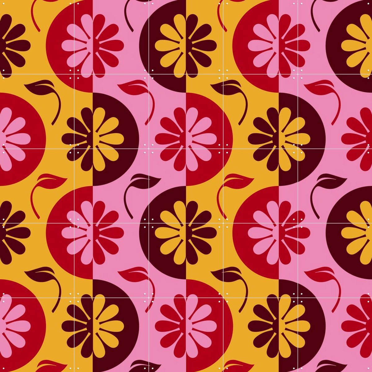 IXXI Floral DNA Pattern 4, Alejandro B. Canoy - 100 x 100 cm - Gratis ophangtool - Grote wanddecoratie en posters - Speels, Retro, Woonkamer
