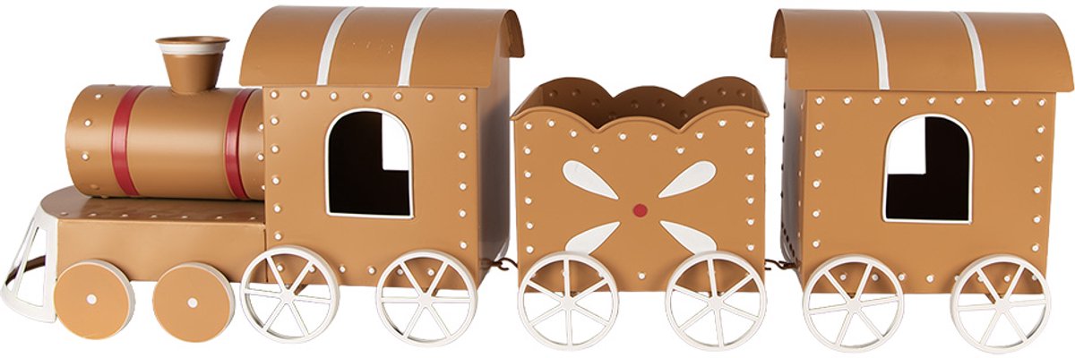 Clayre & Eef Kerstdecoratie Beeld Trein 97x19x28 cm Bruin Metaal