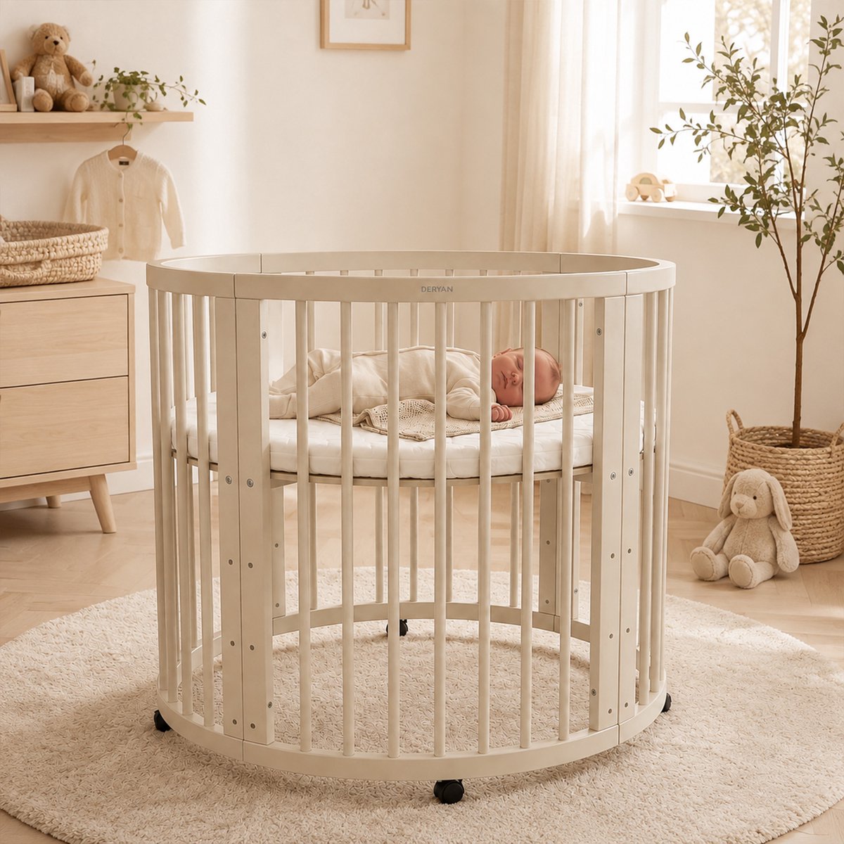 Deryan Willow Box - Ronde Houten Babybox inclusief Matras - Sand – foto 2