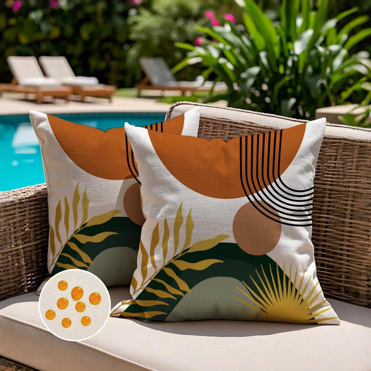 Kussenhoezen 45 x 45 cm - Waterdicht polyester - Modern oranje groen - Perfect voor buiten en binnen - SnelShoppen