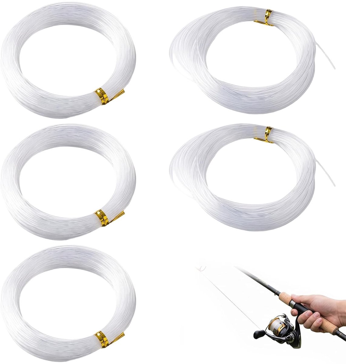 5 rollen nylondraad met geheugeneffect, 1,0 mm (45 m), onzichtbare draad voor hoedvleugels en knutselen, transparante nylondraad voor het naaien en modelleren van accessoires