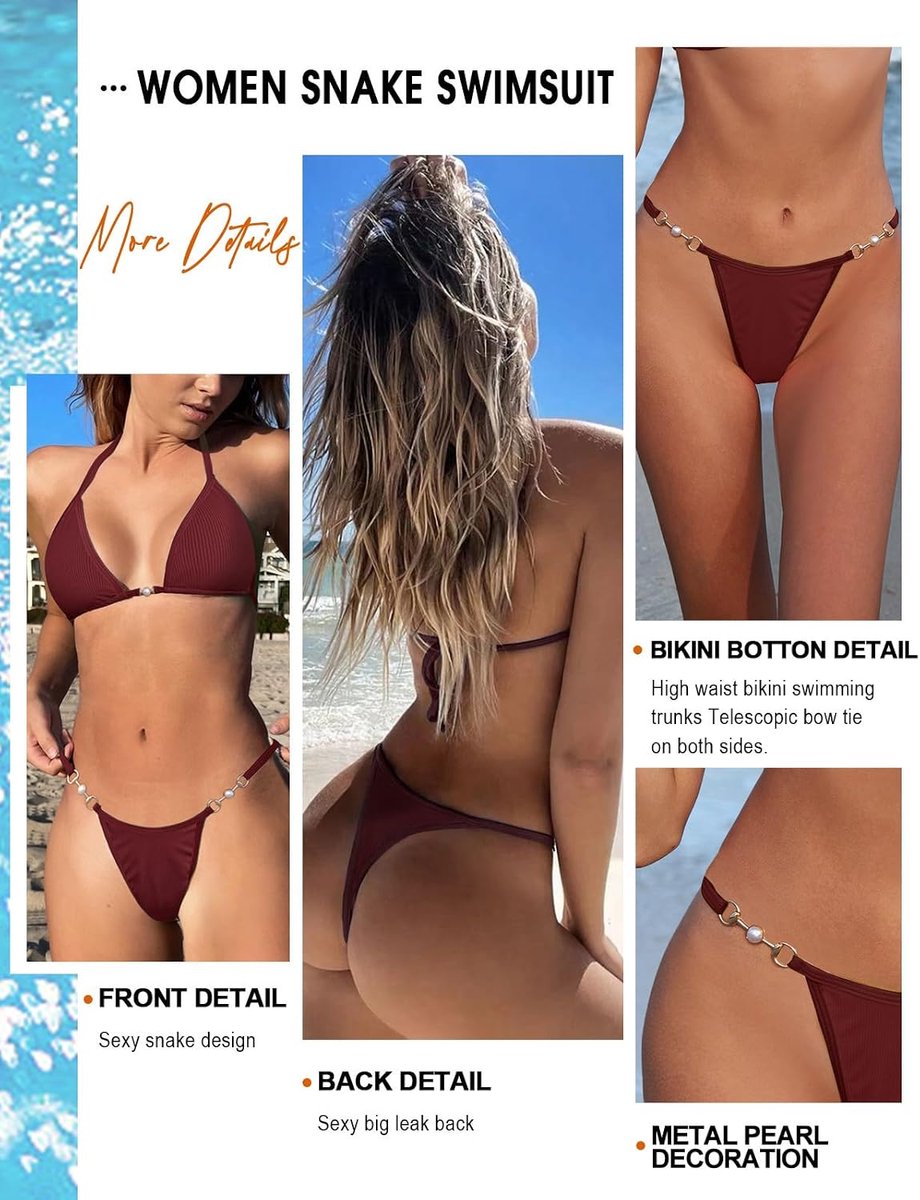 Bikini dames set sexy badpak tweedelig verstelbare driehoek bikini met nekhouder rugvrij bikini-bovendeel lage taille string bikinibroek