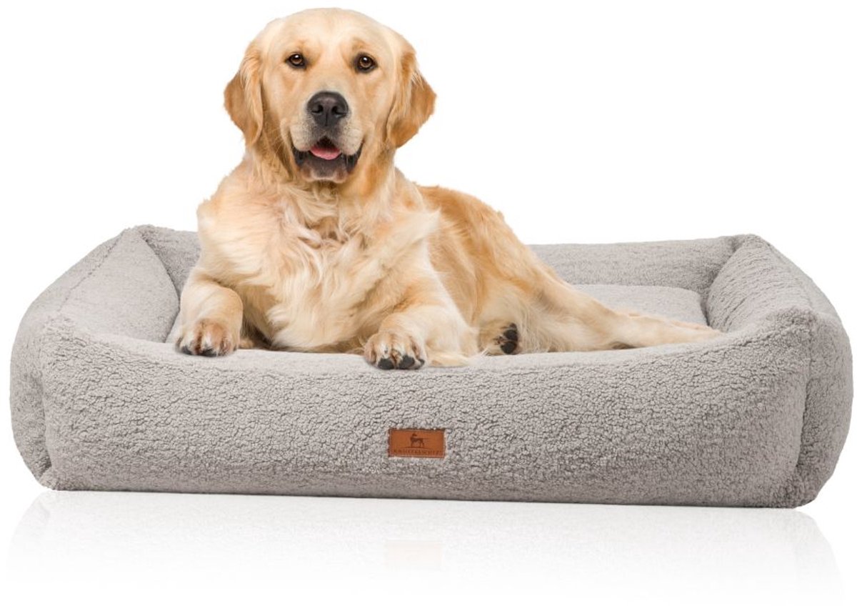 Knuffelwuff orthopedisch hondenbed Matteo met traagschuimvlokken van knus teddy-materiaal XL 105cm x 85cm Grijs