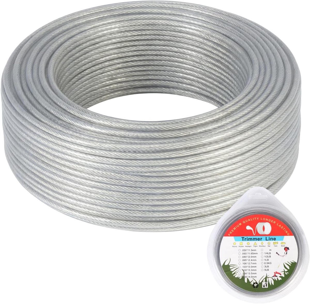 Trimmerdraad - Geen Kleur - 2,4 mm x 30 m - Staaldraad met Nylon Huls - Voor Grastrimmers en Bosmaaiers