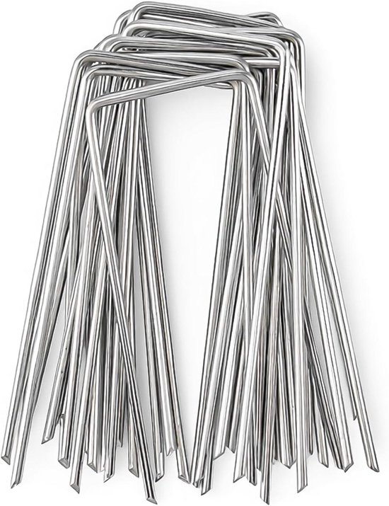 Grondankers Haringen - Grondpennen U-vorm - Tuin Verankeren - Verzinkt Staaldraad - 20 stuks 10 cm - Zilver