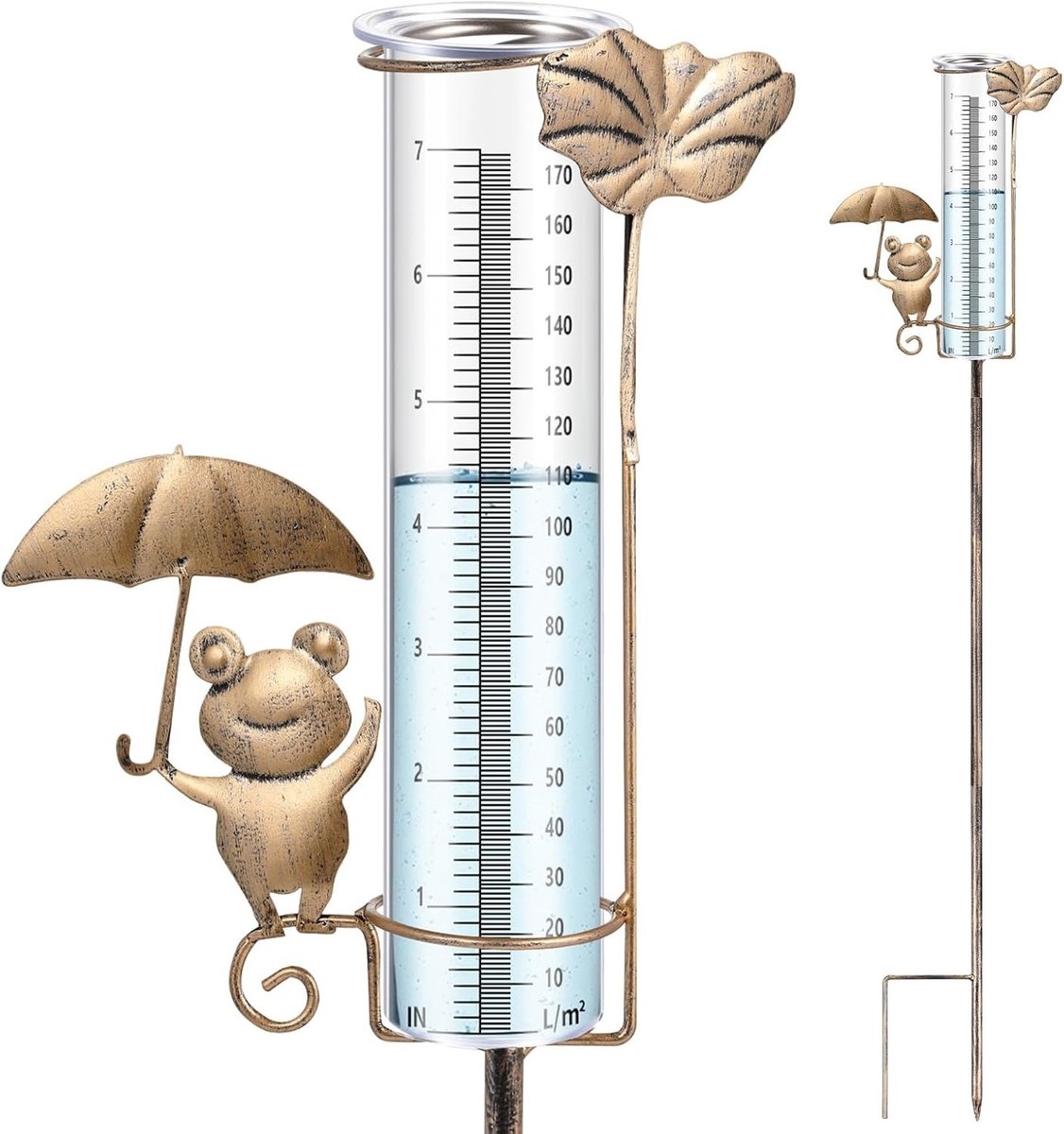 Regenmeter met Houder - Retro Kleurenschema - 85 cm Hoog - Vorstbestendig Glas en Metaal - Voor Tuinliefhebbers