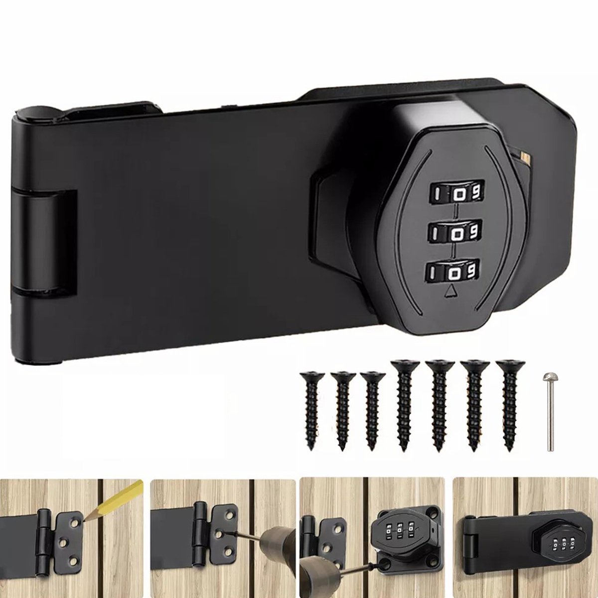 REDOM Kastslot met Cijfercode – Kastslot 4 Inch – Sleutelloos Cijferslot – 90°/180° Montage – Voor Kast, Lade, Schuur en Meubel – Zink + IJzer – Zwart