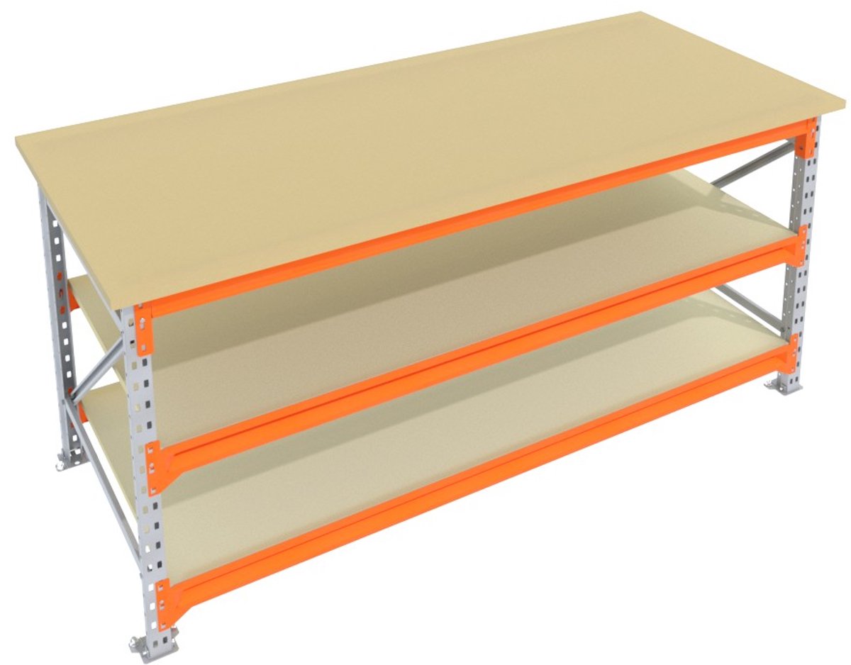 Werkbank & Inpaktafel vast model Galva 200cmx105cm - 3 niveaus (multiplex)