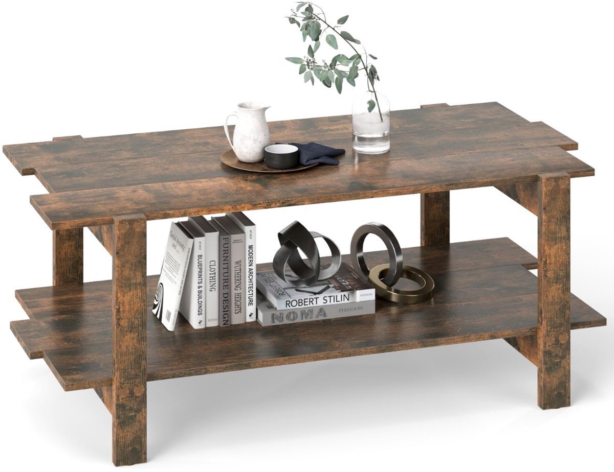 SureDeal® - Salontafel - Koffietafel - Lagen - Opbergplank Rechthoekige Accenttafel - Woonkamer Draagvermogen Bruin - 115x59x46 cm - Koffiebruin
