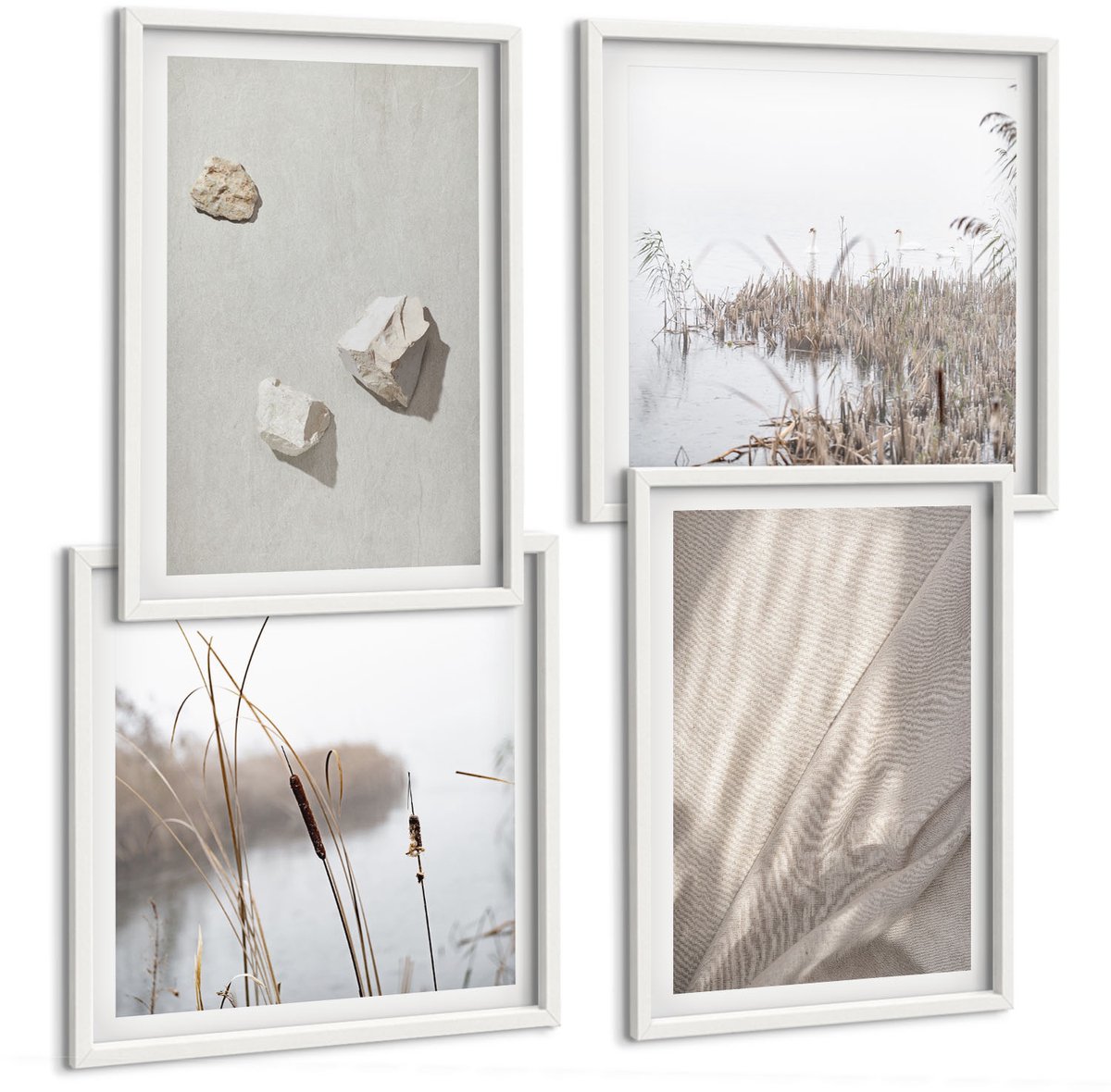 Wallfluent 4-Delige Schilderij Set - Close-Ups Van Moderne Boho-Stijl Structuren - 40 x 40 En 40 x 60 - Decoratieve Schilderijen - Woonkamer - Interieur - Interieur Decoratie