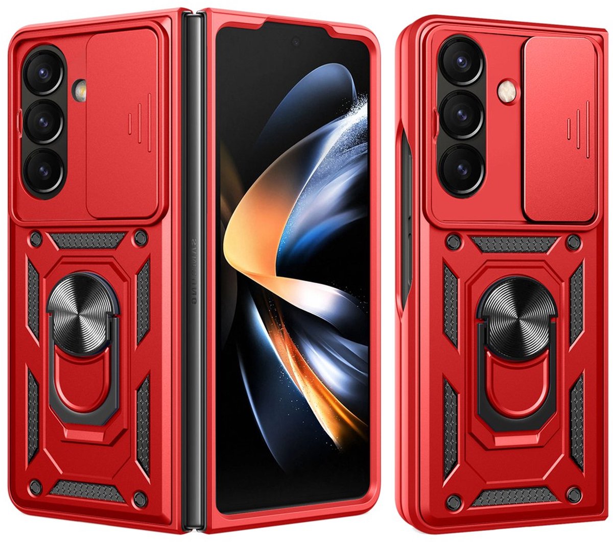 MobyDefend Hoesje - Geschikt voor Samsung Galaxy Z Fold 8 Ultra - Pantsercase Met Draaibare Ring - Rood