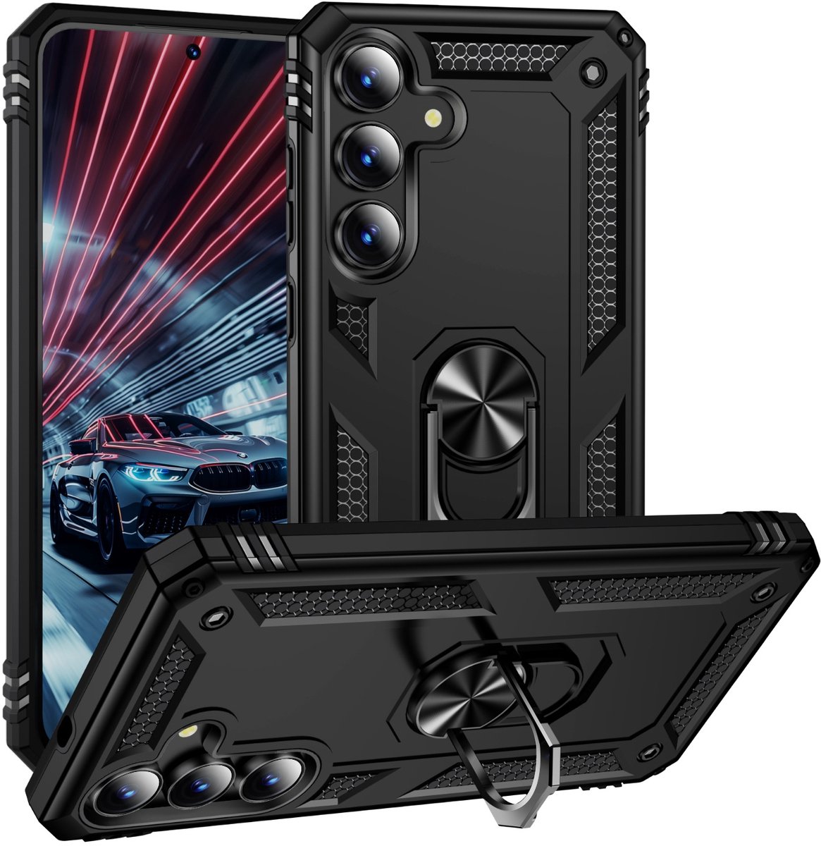 Coverup Hoesje - Geschikt voor Samsung Galaxy S26 FE Hoesje - Coverup Armor Ring Kickstand Back Cover - Zwart