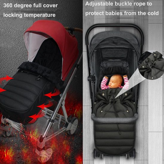 Baby Voetenzak - Wandelwagen Slaapzak - Buiten Bescherming - Waterdichte Buitenkant - 90 cm Lengte - Zwart — afbeelding 2
