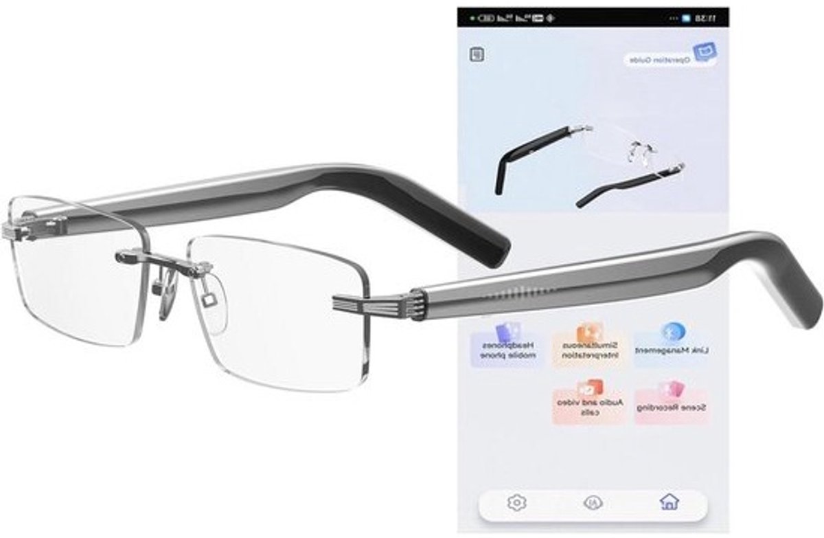 Slimme Vertaalbril - AI Bril Bluetooth - Internationale Communicatie - Real-time Vertaling 120 Talen - 30 gram - Zilver