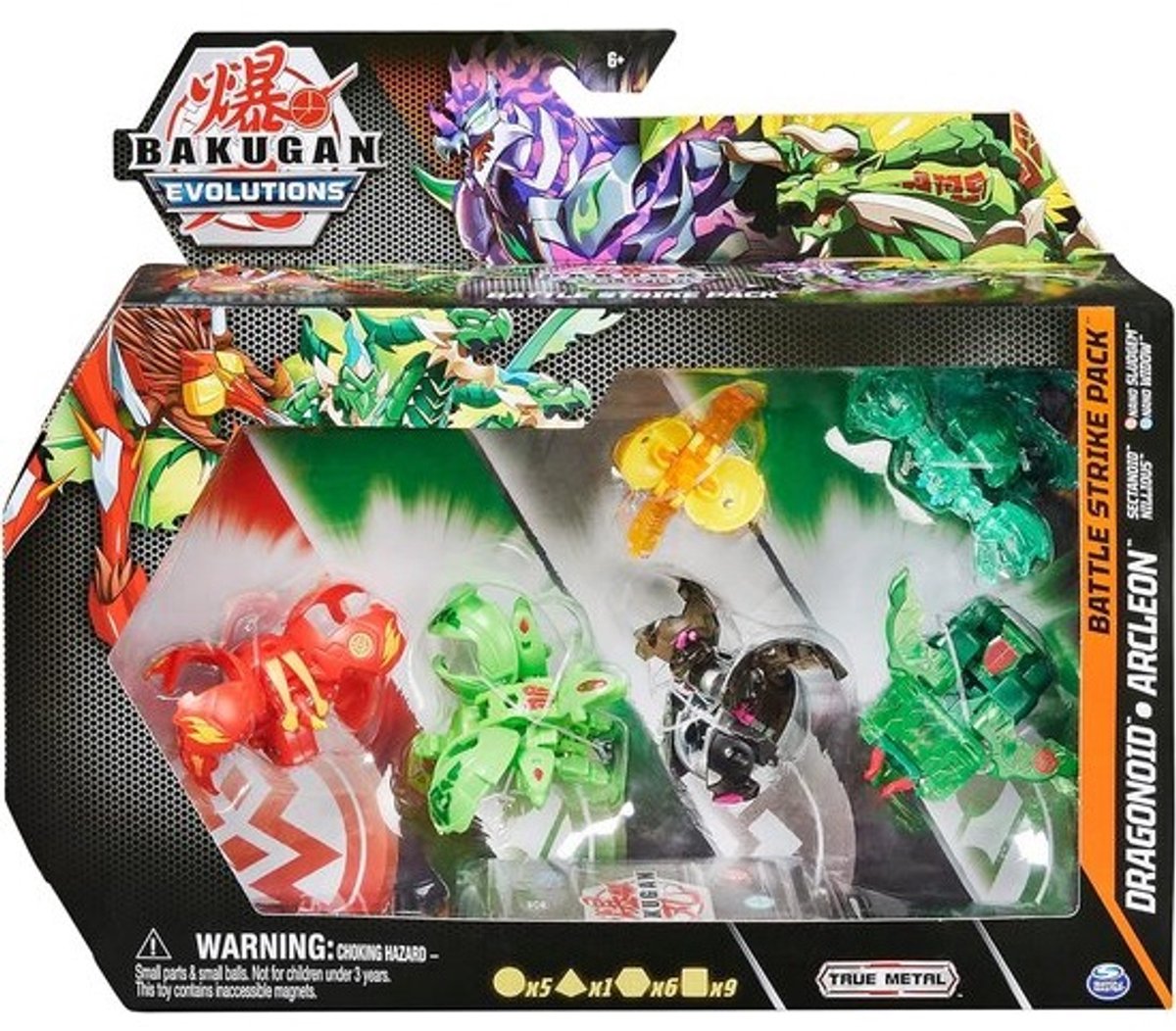 Bakugan Evolutions Battle Strike Pack met 6 Actiefiguren, 9 Handelskaarten en 8 Baku Cores