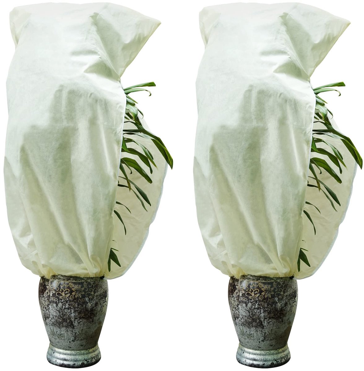 Winterbeschermhoes - 50 g/m² Vlies met Trekkoord - Voor Planten - Tegen Vorst, Kou, Vogels en Insecten - 2 Stuks - Beige - 120 cm x 180 cm