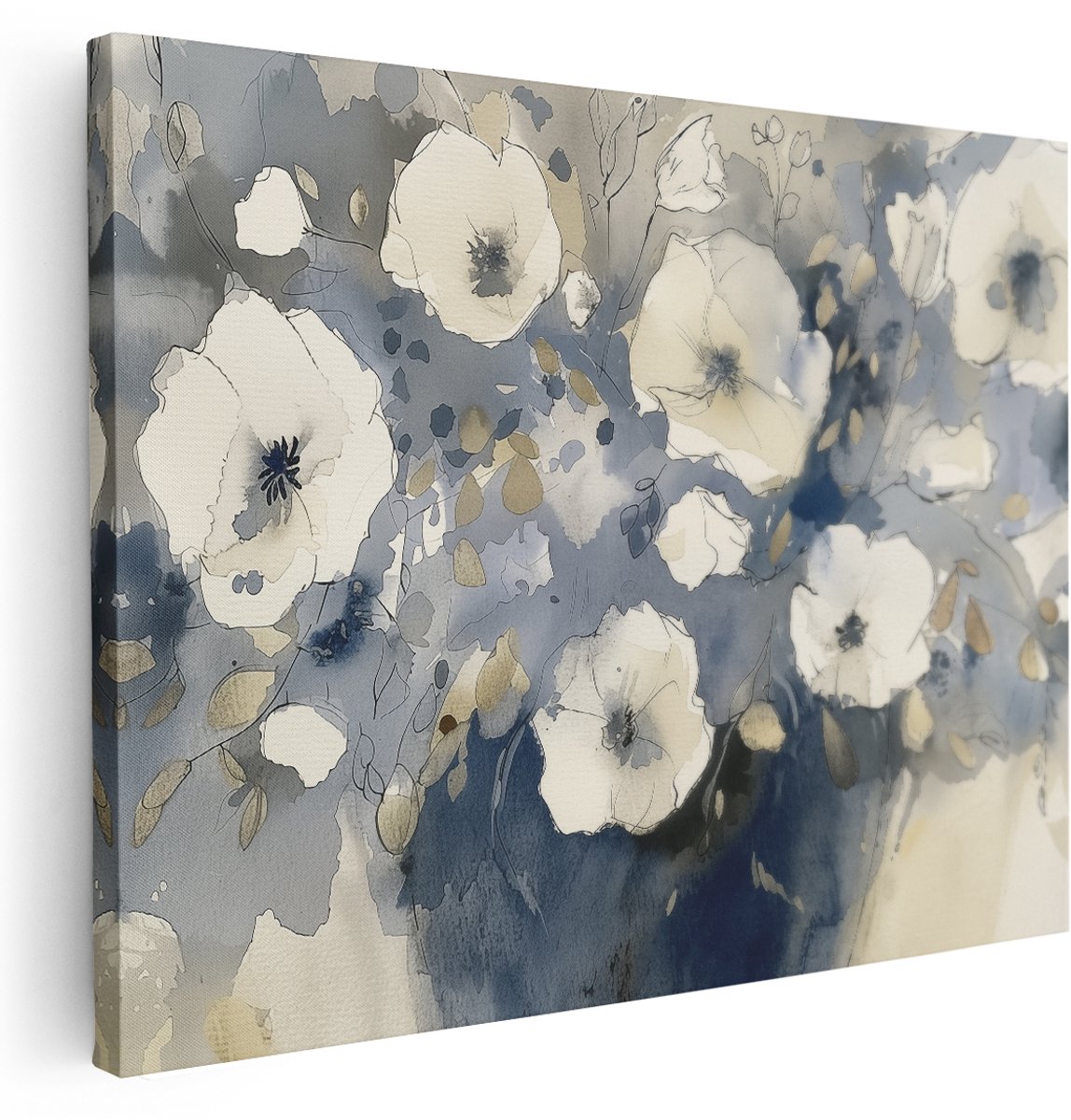 Artaza Canvas Schilderij Aquarelkunstwerk van Bloemen in een Vaas - Bloemen - 160x120 cm - Groot - Wanddecoratie Woonkamer - Schilderijen - Muurdecoratie