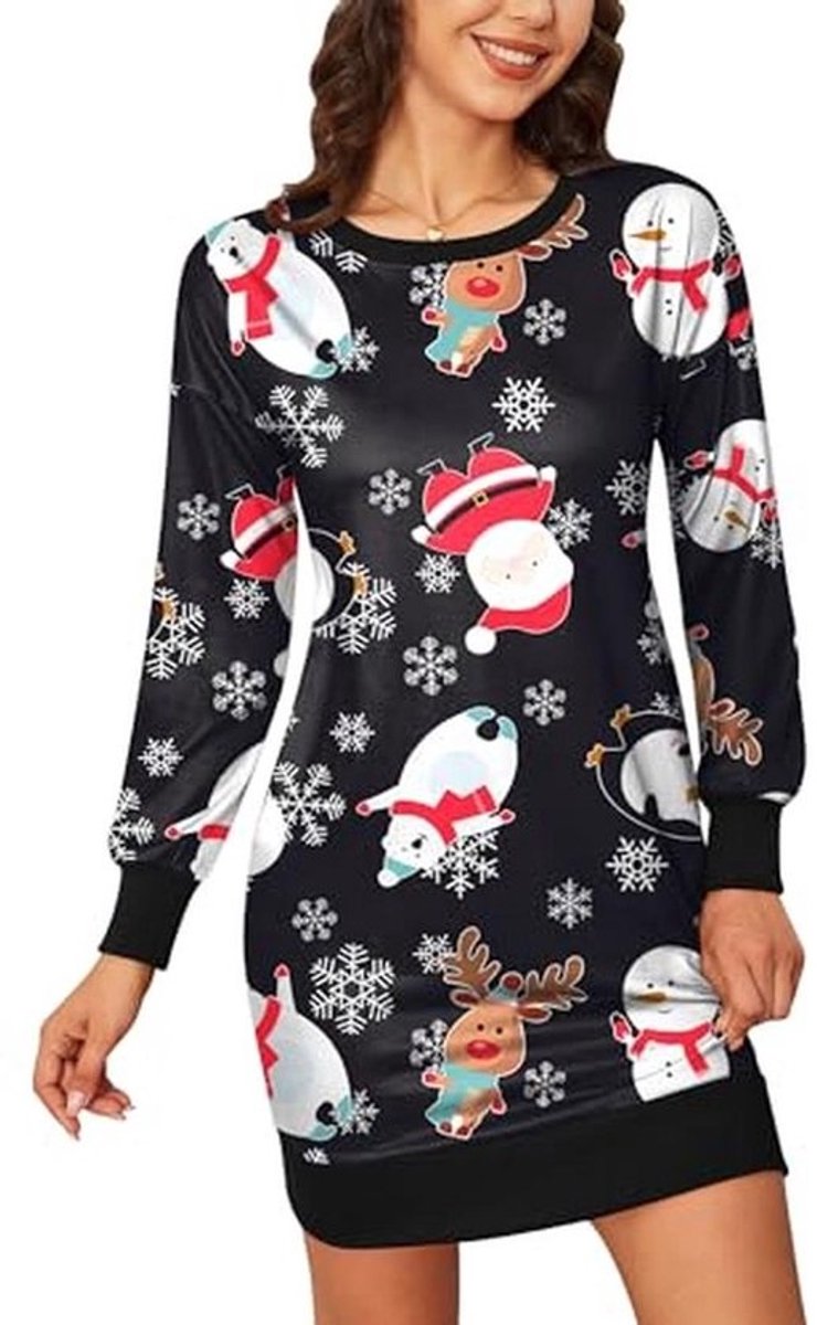 Lange Mouwen Ronde Hals Midi-Jurk voor Dames - Perfect voor Kerstmis