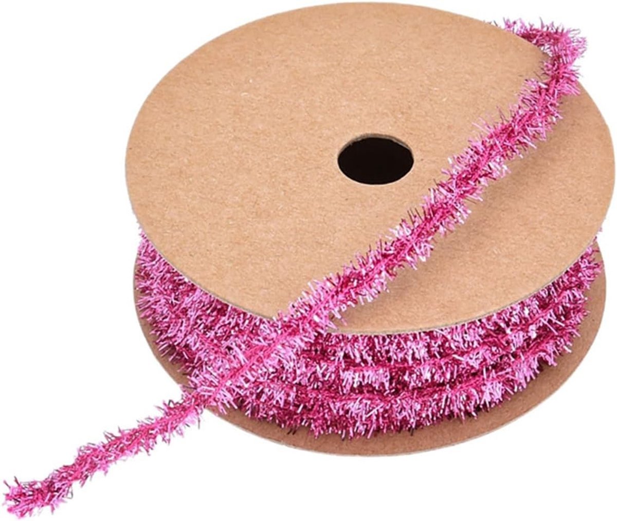Dunne mini lametta slinger voor kerstdecoratie, glanzend cadeaulint en versiering, 4,5 m roze 8 mm