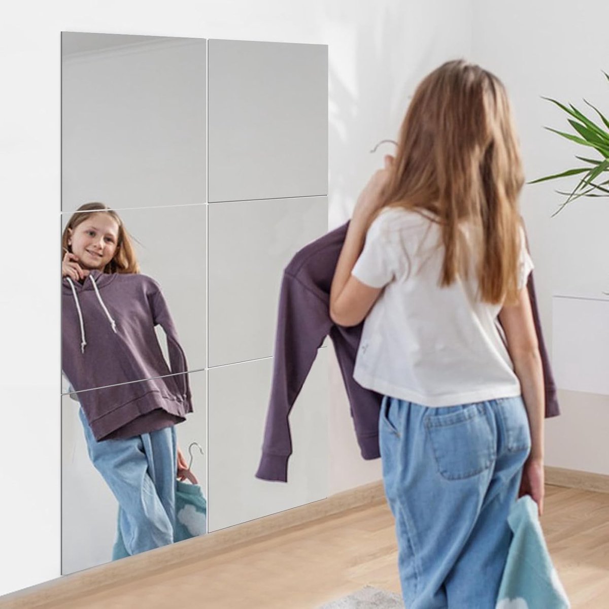 Set van 6 Zelfklevende Spiegels 30 x 40 cm, Flexibele Acryl Spiegels voor Muur, Kastdeur en Badkamer, Decoratieve Wandspiegels