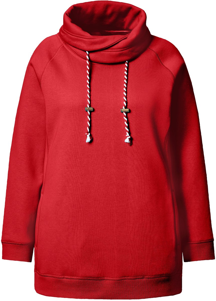 Ulla Popken - Dames - Sweatshirt wijde opstaande kraag zakken lange raglanmouw - Salsa - Maat 42+