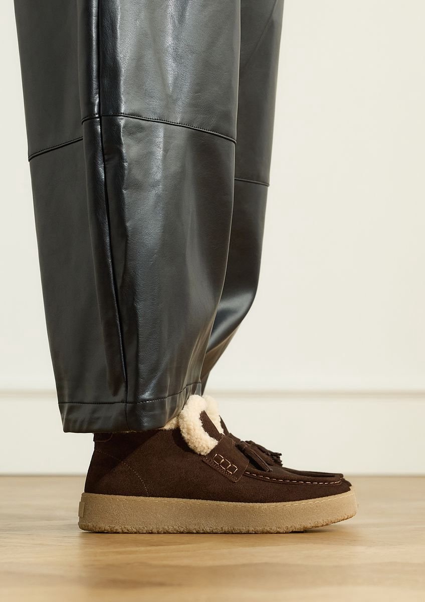 Manfield - Dames - Bruine suède teddy boots - Maat 41