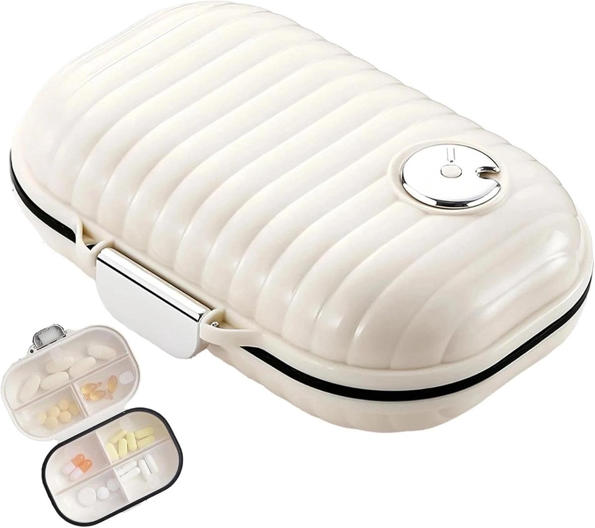 Draagbare tablettenbox voor 7 dagen – compacte pillen-organizer met tijdregistratie, ideaal voor medicijnen, vitamines en supplementen