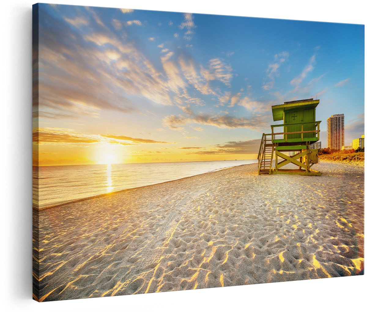Artaza Canvas Schilderij Strandhuisje bij Zonsondergang - 180x120 cm - Groot - Foto Op Canvas - Wanddecoratie Woonkamer