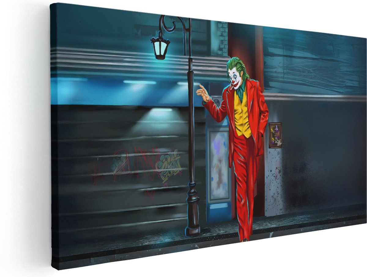 Artaza Canvas Schilderij Clown - 180x90 cm - Groot - Wanddecoratie Joker Film - Muurdecoratie Mannen - Decoratie Portret - Kamer Accessoires Rood