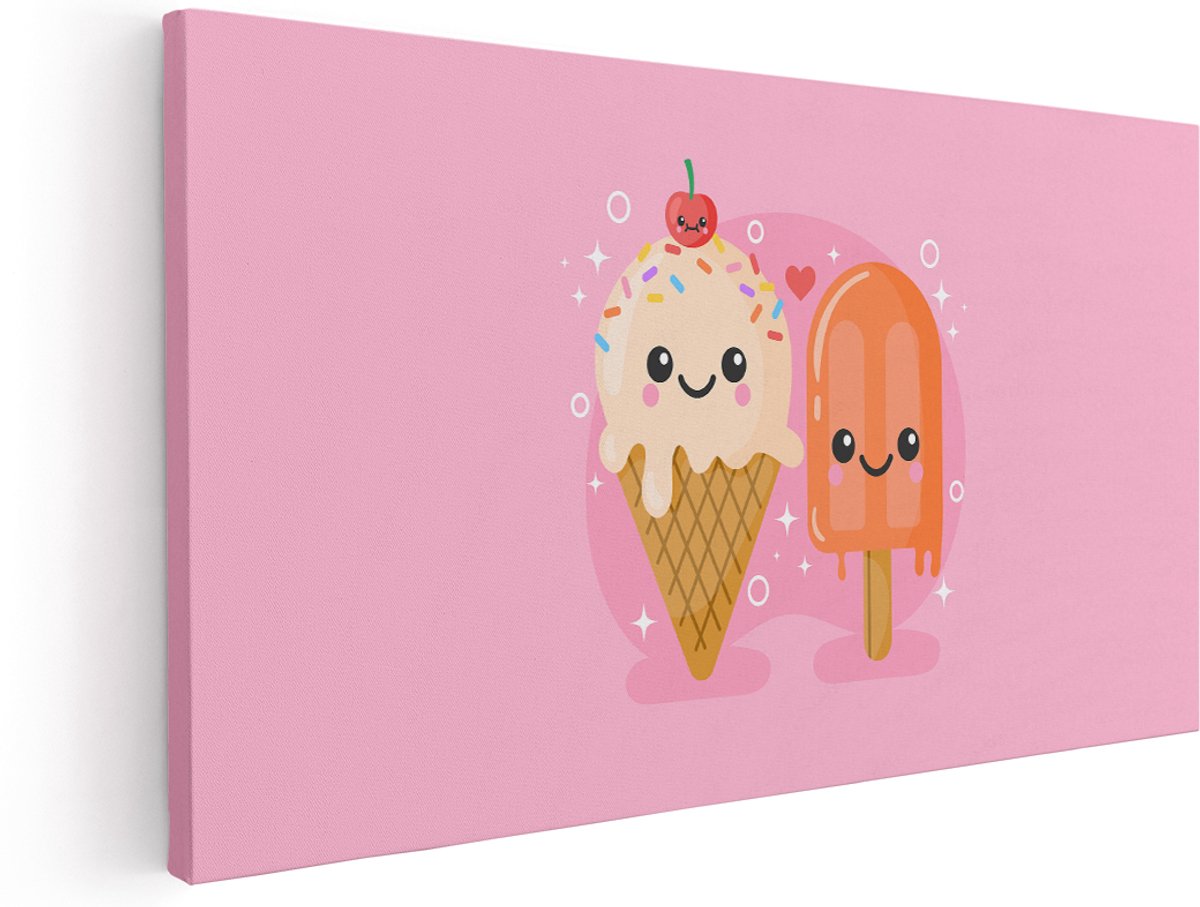 Artaza Canvas Schilderij Ijsje - 180x90 cm - Groot - Wanddecoratie Babykamer - Muurdecoratie Kinderkamer - Schilderijen Roze Kamer