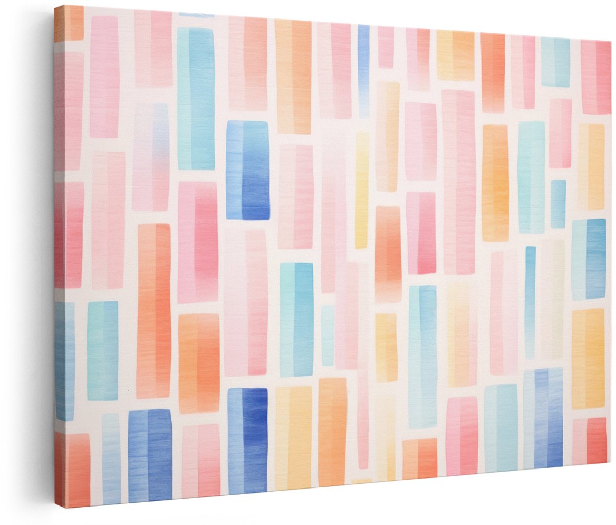 Artaza Canvas Schilderij Abstract - 180x120 cm - Groot - Wanddecoratie Pastel Aquarel - Muurdecoratie Kleurrijk - Decoratie Geometrisch Woonkamer