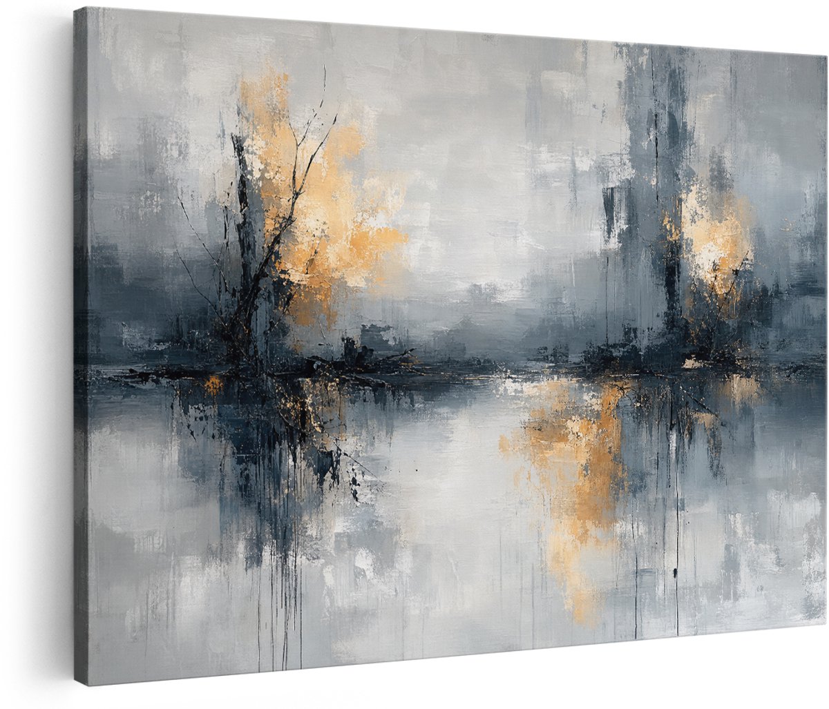 Artaza Canvas Schilderij Abstract In Grijs Met Gouden Accenten - 180x120 cm - Groot - Wanddecoratie Woonkamer - Schilderijen - Muurdecoratie