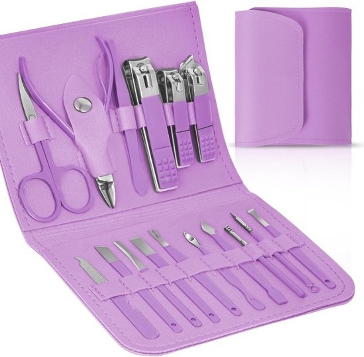 16-delige Professionele Manikureset en Pedicureset met Etui - Nagelverzorging voor Dames en Heren
