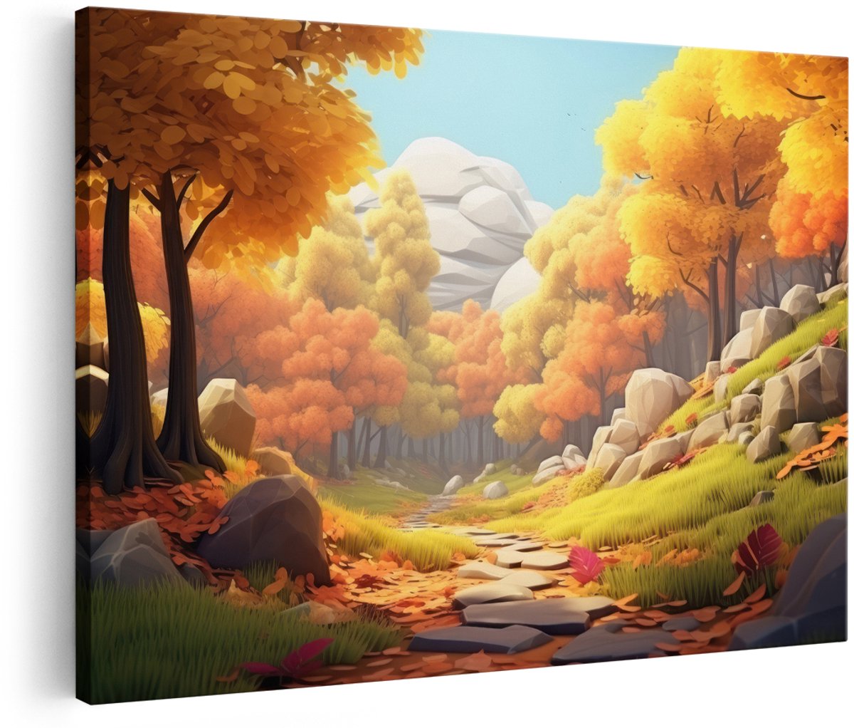 Artaza Canvas Schilderij Herfstlandschap - 180x120 cm - Groot - Wanddecoratie Natuur - Muurdecoratie Bos - Decoratie Bomen - Schilderijen Op Canvas