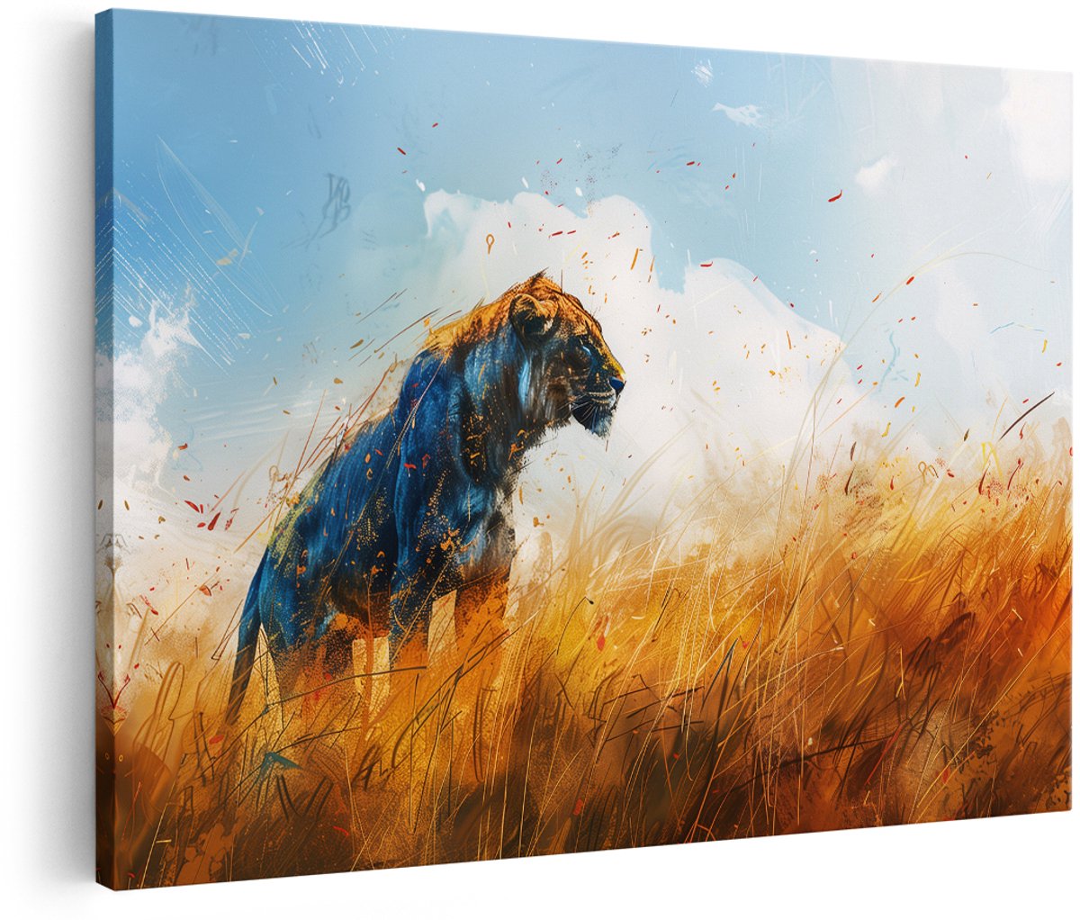 Artaza Canvas Schilderij Leeuwin - 180x120 cm - Groot - Wanddecoratie Dieren - Muurdecoratie Natuur - Decoratie Afrika Savanne - Schilderijen Op Canvas