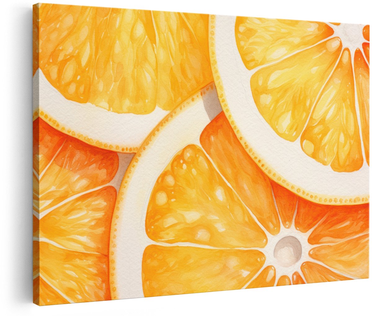 Artaza Canvas Schilderij Sinaasappel - 180x120 cm - Groot - Wanddecoratie Keuken - Muurdecoratie Fruit - Decoratie Aquarel - Oranje