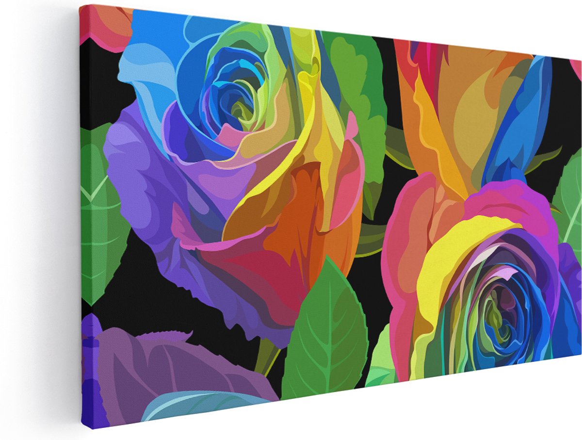 Artaza Canvas Schilderij Kleurrijke Rozen - Bloemen - Abstract - 180x90 cm - Groot - Wanddecoratie Woonkamer - Schilderijen - Muurdecoratie