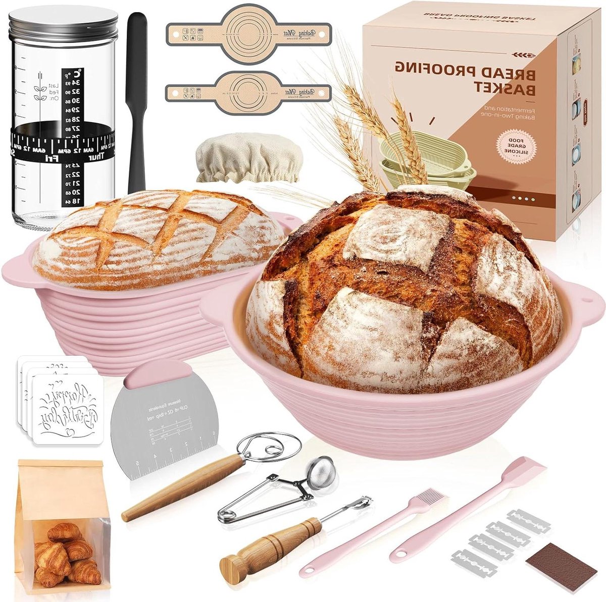 Zuurdesem Starterkit - Broodbak Set - Thuis Brood Bakken - Voedselveilig Siliconen - 30 Delig - Grijs