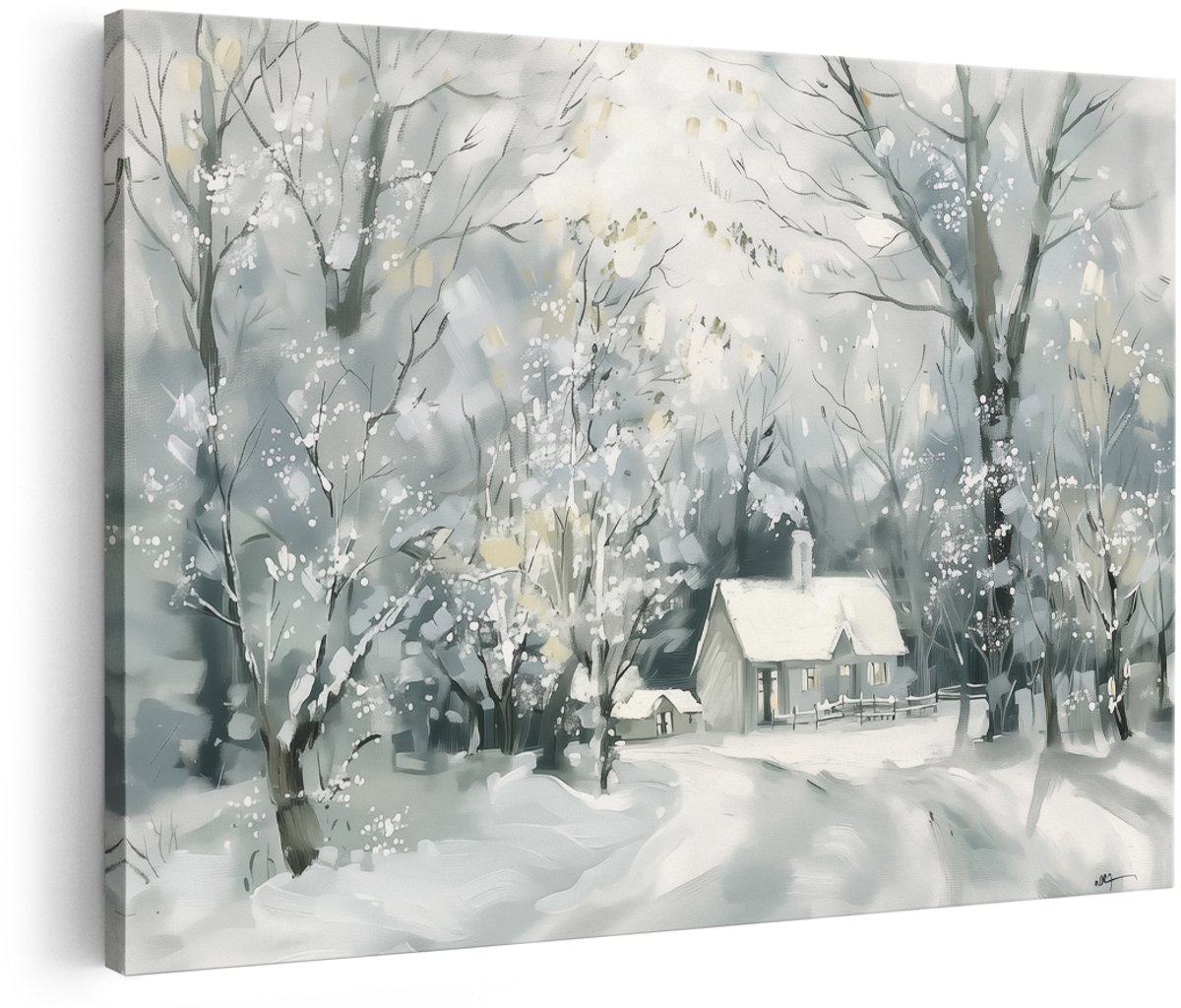Artaza Canvas Schilderij Winters Tafereel - 180x120 cm - Groot - Wanddecoratie Woonkamer - Schilderijen - Muurdecoratie