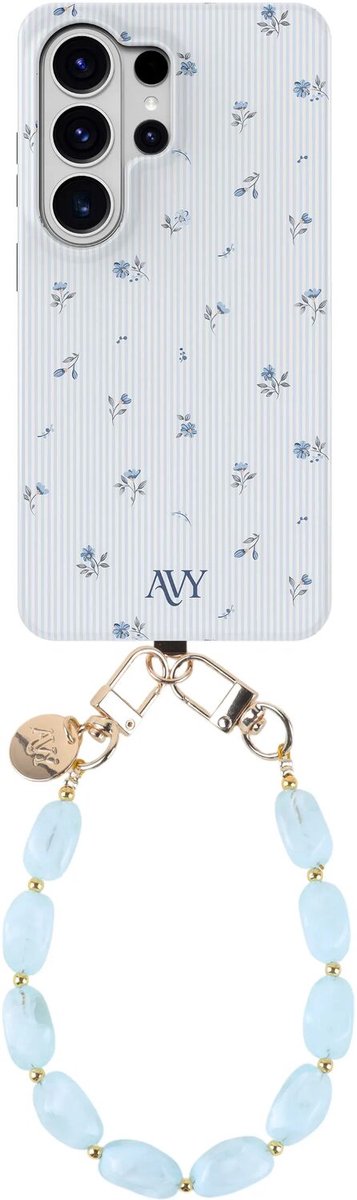 AVY Hoesje Met Telefoonkoord | Geschikt voor Samsung Galaxy S26 Ultra | Compatibel met MagSafe & Qi2 | Hard Shell Back Cover | Stijlvol Bijpassend Koord Polsbandje (32CM) | Sky Blossom