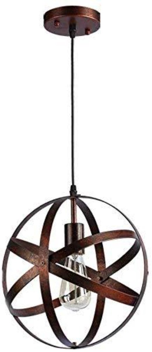 Riserva Industriële Hanglamp, Ronde Metalen Kroonluchter Roestkleurig van IJzer, E27 fitting, Zonder Lamp, voor Woonkamer, Eetkamer, Keuken