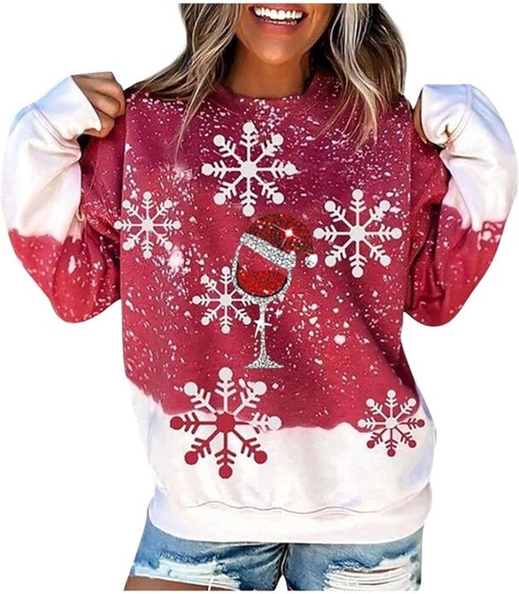 Kersttrui Dames - Fout Kerst Kleding - Feestelijke Gelegenheden - Zachte Katoen Mix - Grote Maten - Rood